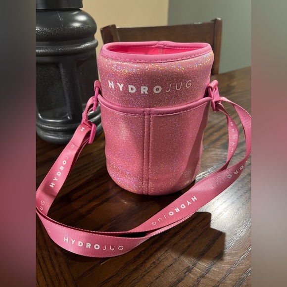 NWOT Hydro Jug 73 Oz Black Water Bottle Pink Sleeve Pocket Straw Strap Hydration - Picture 1 of 12